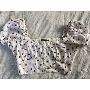 Zara Crop Top Cherry Embroidered Women’s Large Spring Festival